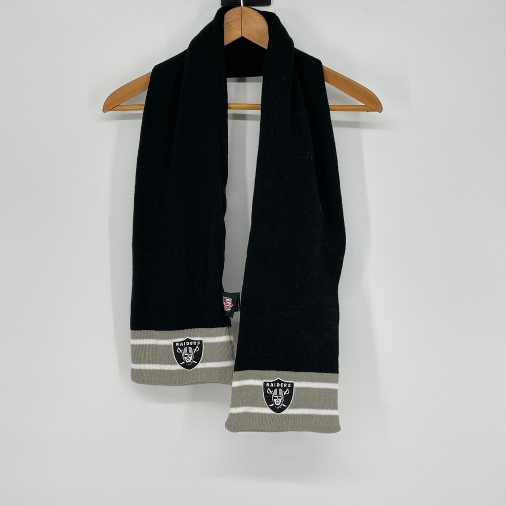 NFL Raiders Scarf Football Team Black Gray Striped‎ Logo Winter Knitwear